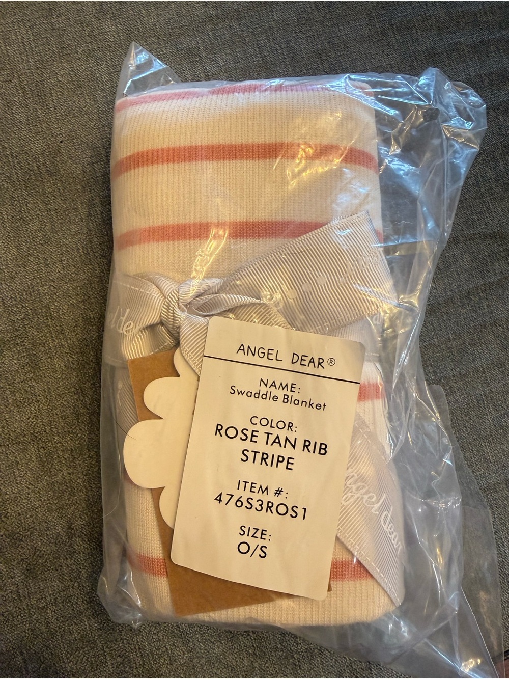 Angel Dear Rose Tan Rib Stripe Swaddle Blanket - Cream with Rose/Tan Stripes